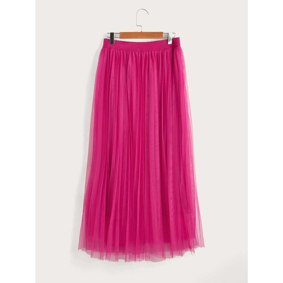 tulle tutu midi skirt Wide Waist Pleated Tulle Skirt tan brown nude - Picture 9 of 13